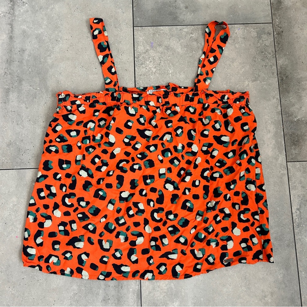 Esprit orange printed square neck tank small